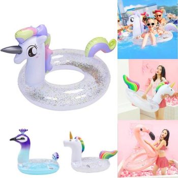 120Cm 90Cm Sequin Inflatable Flamingo Pool Float Shiny Unicorn Swim Ring Peacock Circle Swimming Float Pool Tube Pool Toy