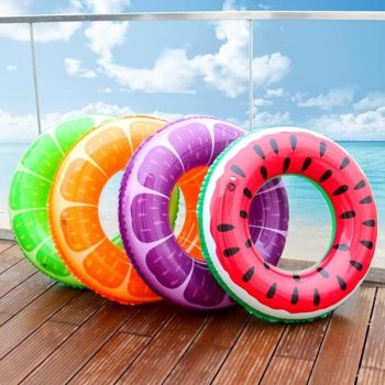 1Pc Inflatable Swim Ring For Adults - Fruit Pattern Swimming Inner Tube With Anti-Side Leak Valve, Thickened Pvc Material, Smooth Design, Watermelon, Orange, Lemon Print
