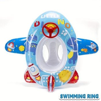 1Pc Youngsters' Dinosaur Spaceship Swim Ring - Durable Pvc Material, Fun Cartoon Design With Space Theme, Blue & Red Accents, Perfect For Summer Pool Or Beach Adventures, Dinosaur Toys