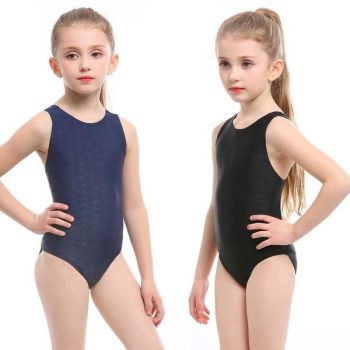 Kids Sporty One Piece Swimsuit Solid Color Swimwear Child Girls Swimming Learning Trainning Bathing Suit