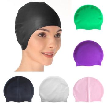 Men Women Silicone Elastic Protect Ears Pool Beach Swimming Hat Swim Cap, Solid Color