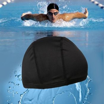 Unisex Adult Swimming Swim Cap Elastic Swimwear Accessories Bathing Hats Black Sta